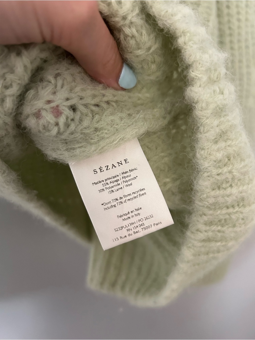 Sezane Youri Jumper Sweater in Pastel Green Mint Alpaca Wool - Picture 7 of 8